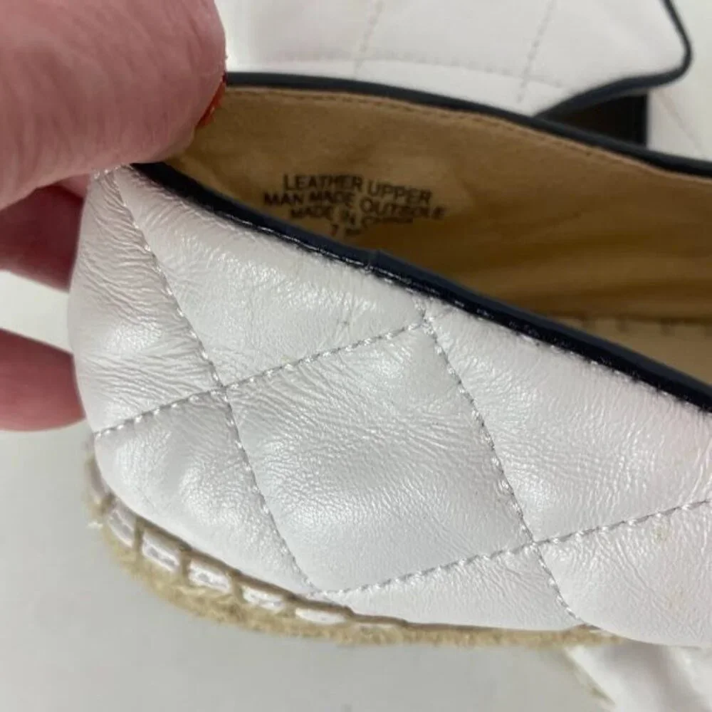Talbots‎ Black/ White Izzy Quilted Soft Leather Nappa Espadrilles Women's 7.5M